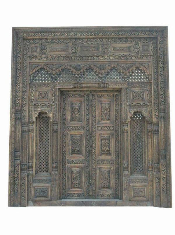 Vintage Swati Hand-Carved Door with Dehleez