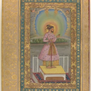 Shah Jahan on a Terrace, Holding a Pendant Set With His Portrait - Mughal Fine Art Print